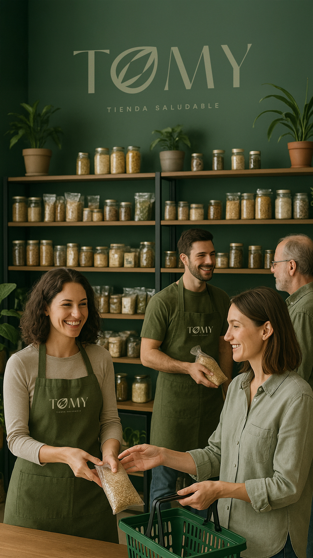 Imagen de clientes y empleados en un local de Tomy tienda saludable